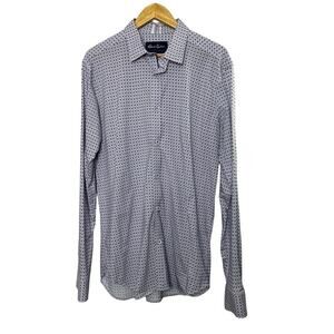 Robert Graham Purple & White Scroll Pattern Tailored Fit Button Up Shirt Men's L